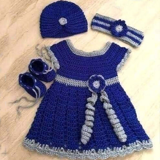 Handmade Baby Dress Dark Blue (4 Piece Set)