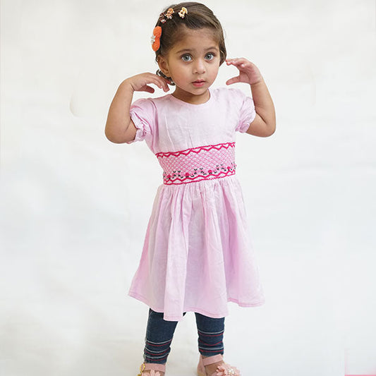 Handmade Smoking Frock Baby Pink