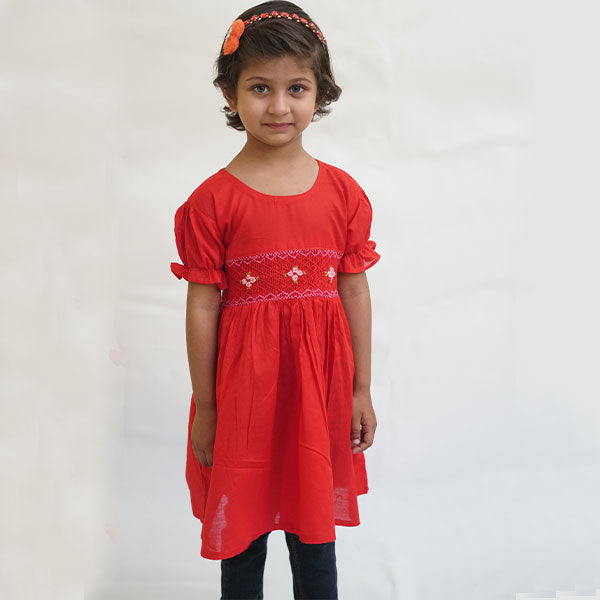 Handmade Smoking Frock Red
