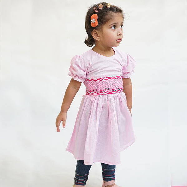Handmade Smoking Frock Baby Pink