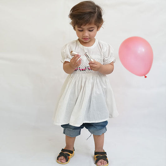 Handmade Smoking Frock Milky White