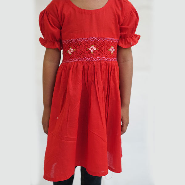 Handmade Smoking Frock Red